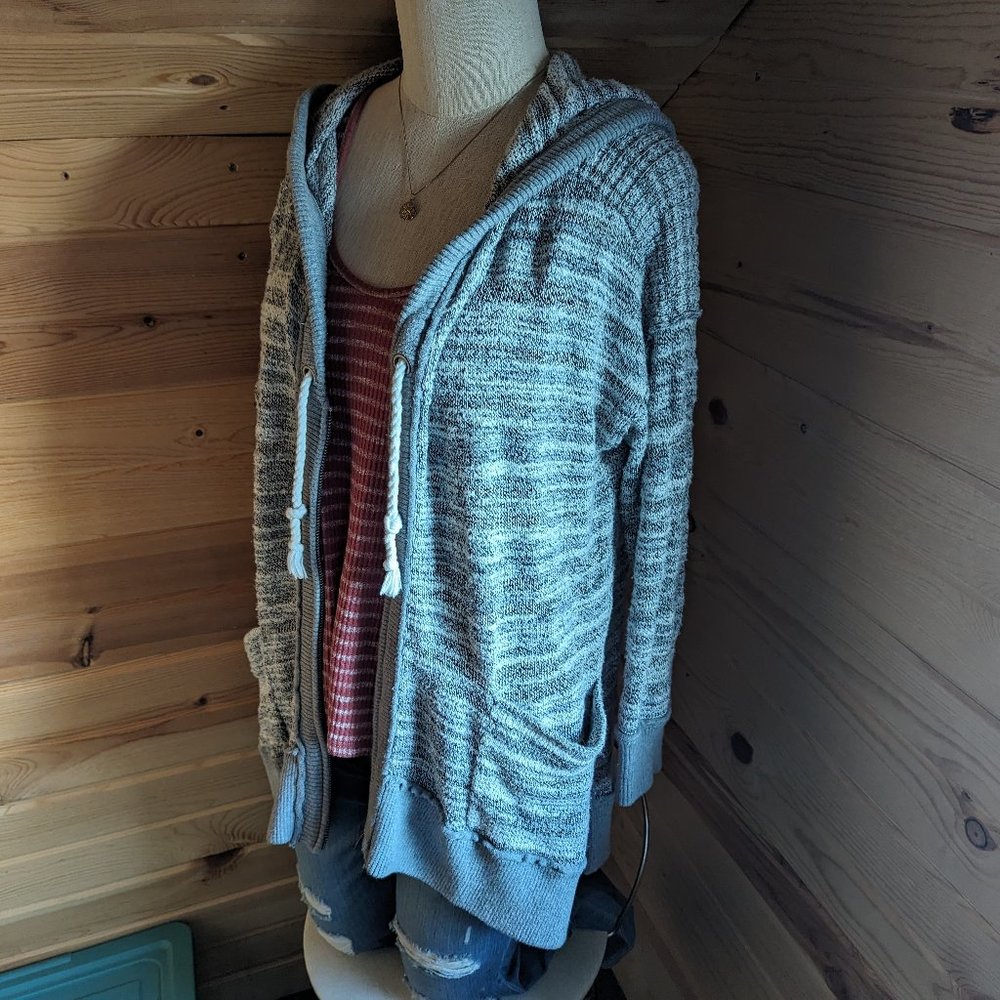 Free People Grey Zip-Up Hooded Sweater